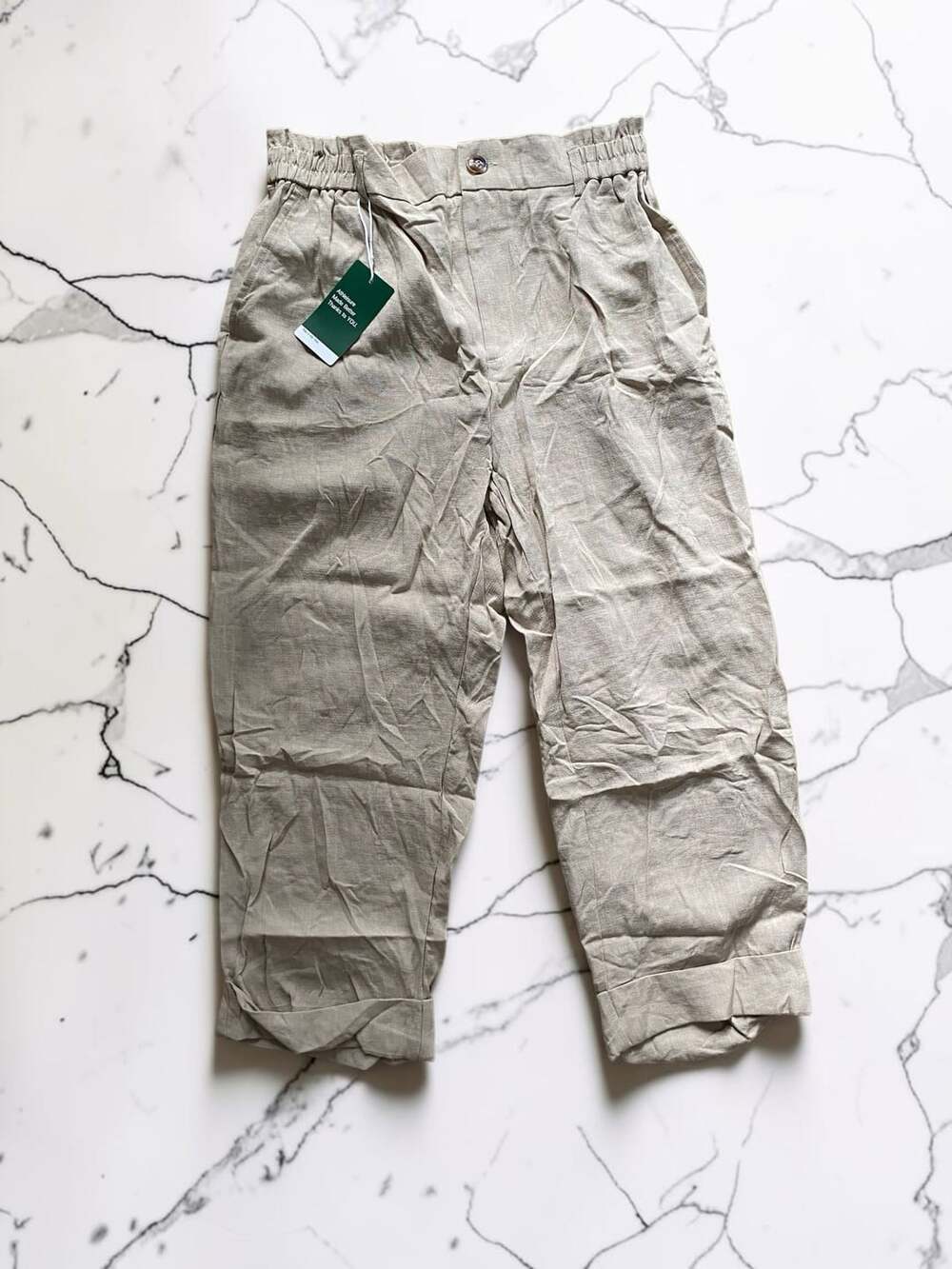 Halara High Waisted Zipper Pocket Cropped Linen-Feel Pants